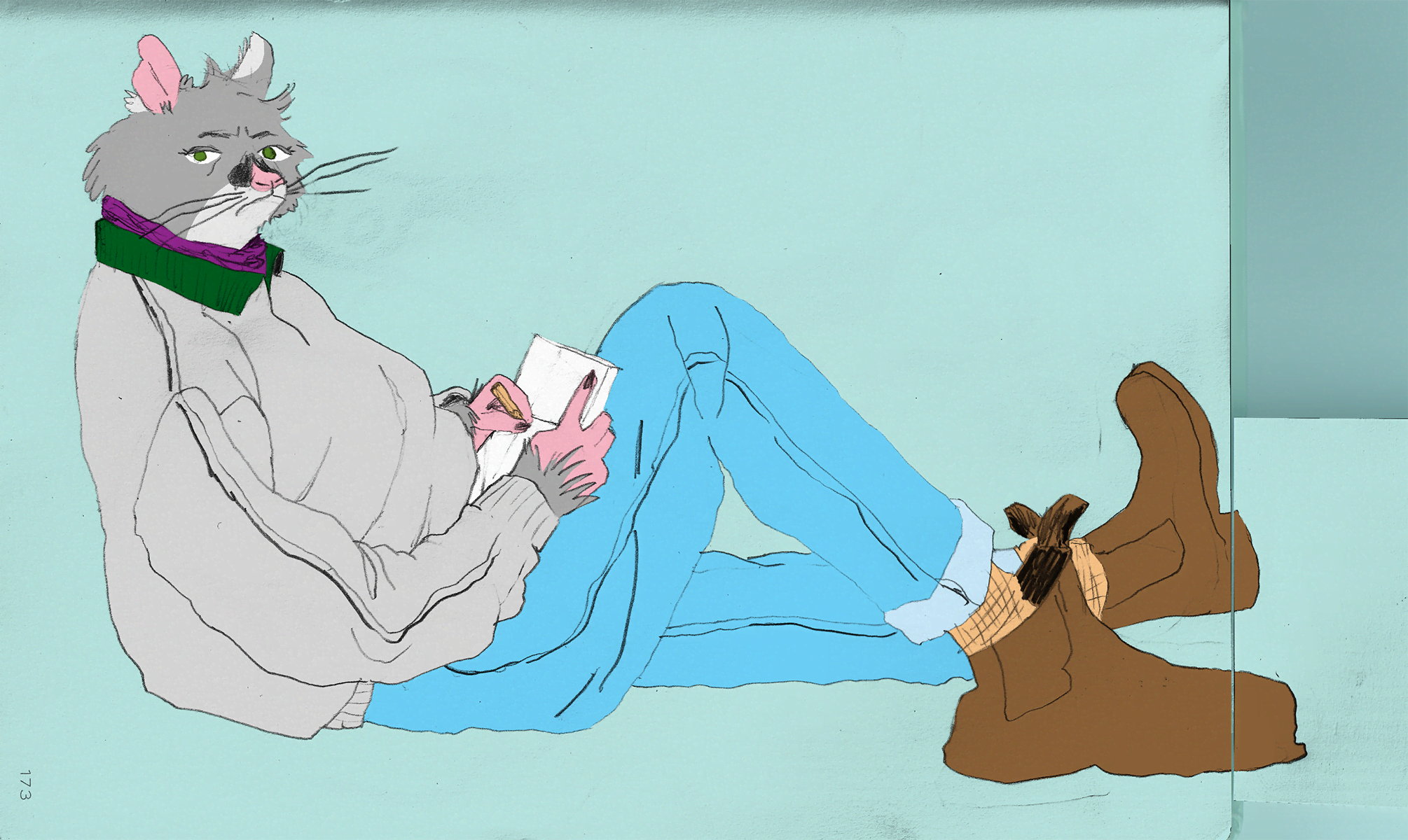 'Self-Portrait (Reclining)', graphite and digital colour, 2026