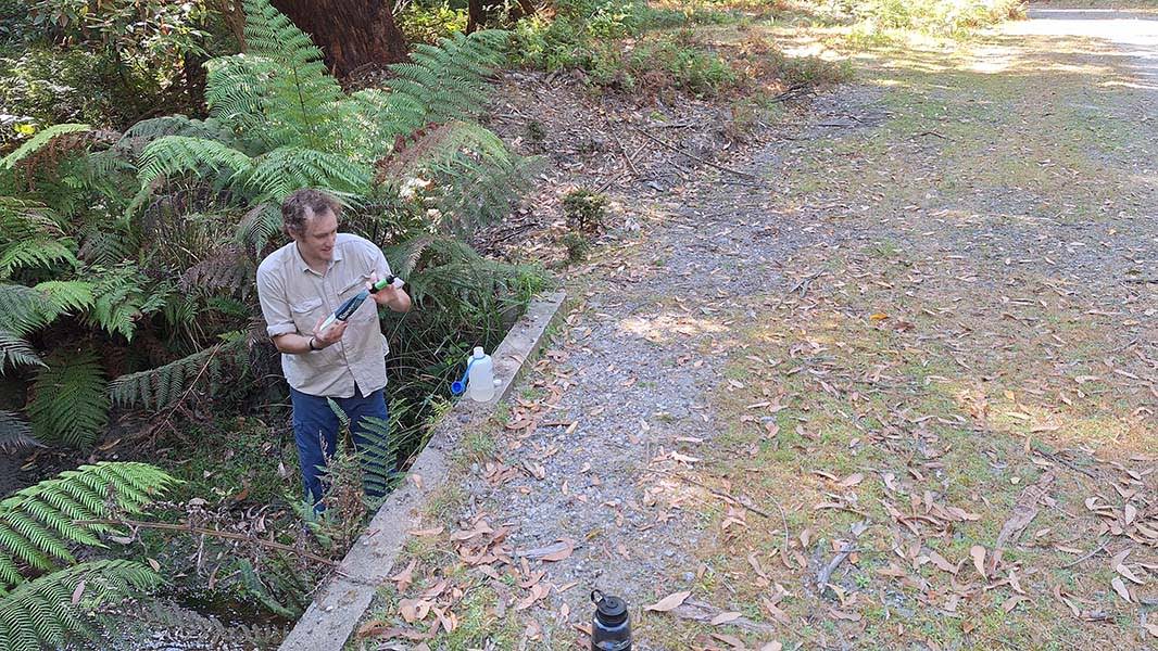Ben collecting water at the headwaters of Chinaman Creek