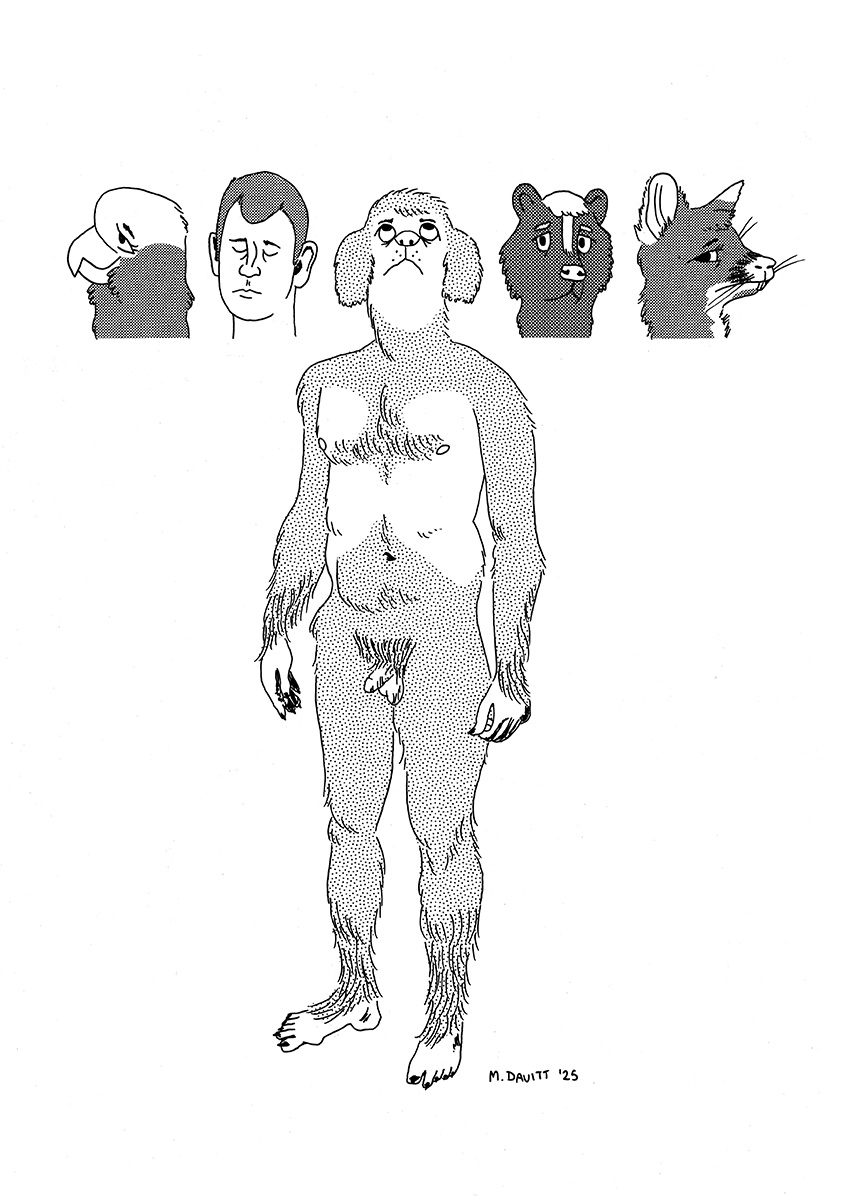 'Four Masks', risograph print, 2025