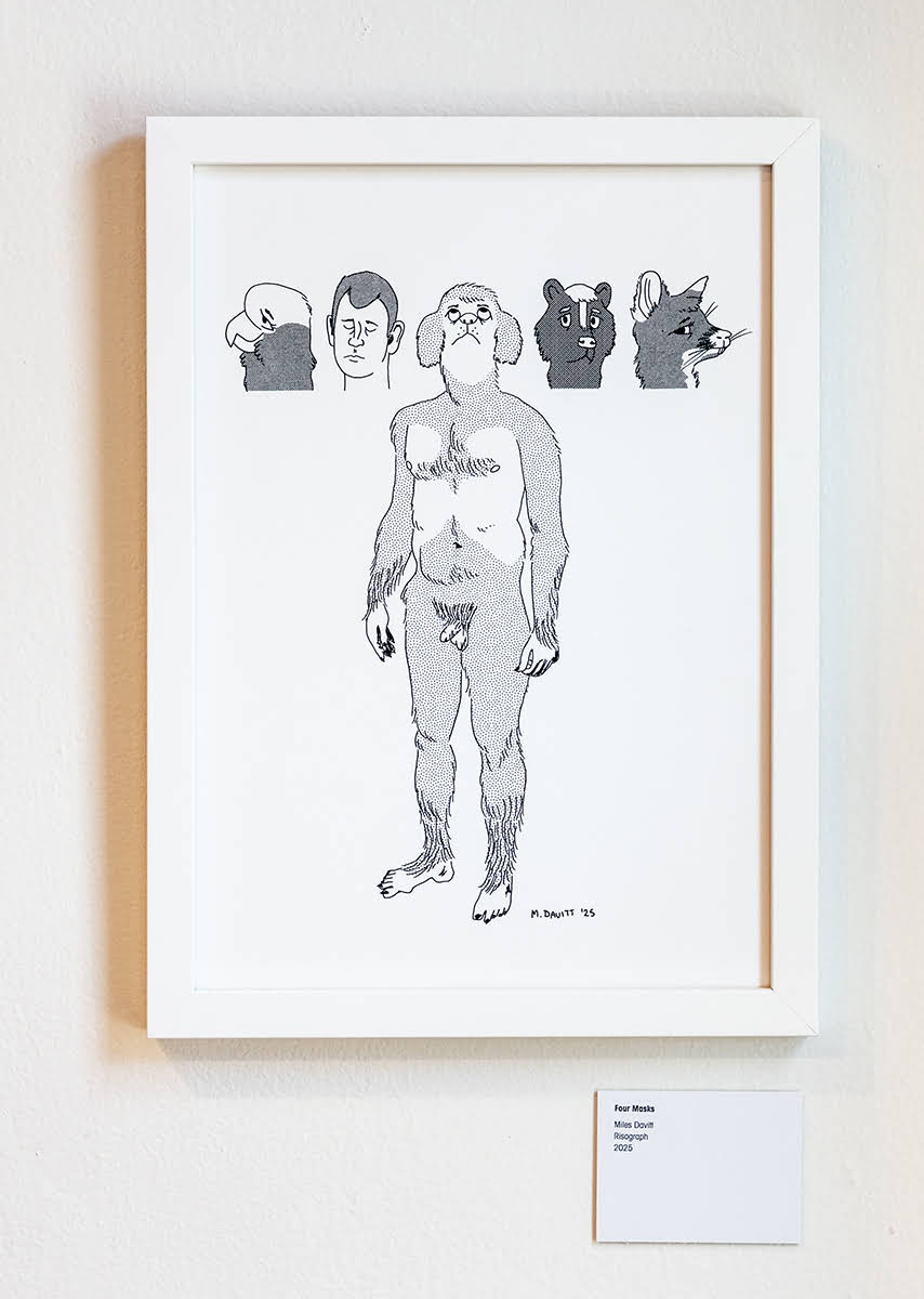 'Four Masks', risograph print, 2025