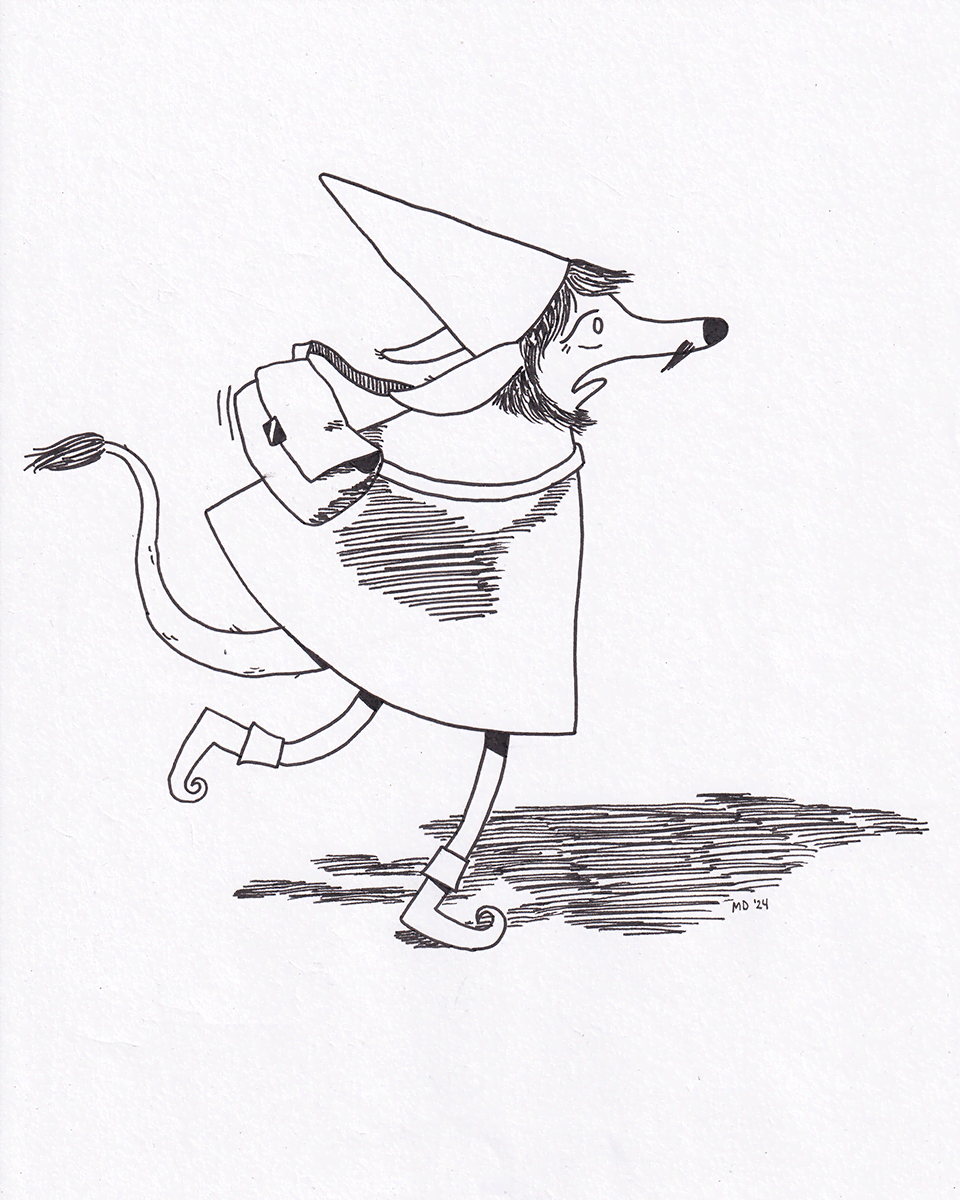 'late for your internship at the gnome accounting firm', pen on paper, 2024