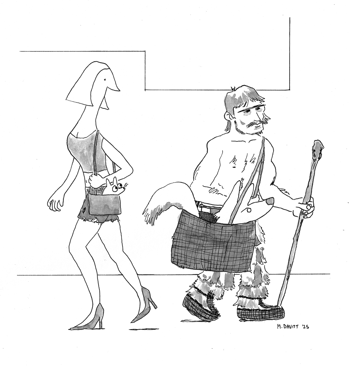 'Handbags', ink and ink wash on paper, 2025