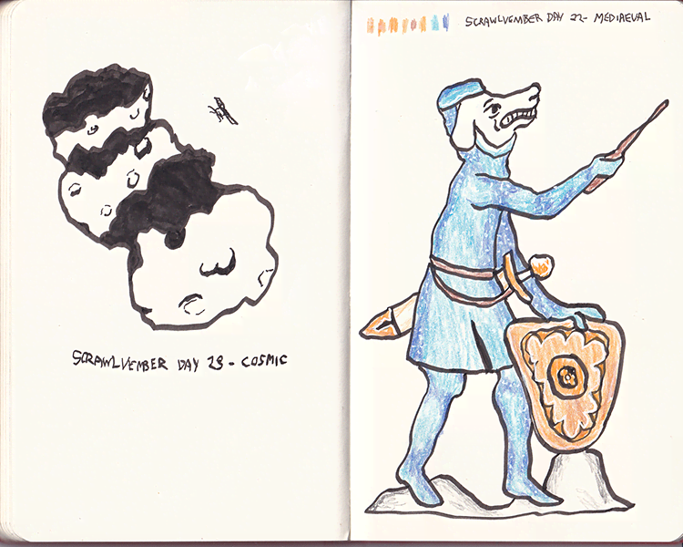 Scrawlvember 2024 Day 22 - Medieval & Day 23 - Cosmic